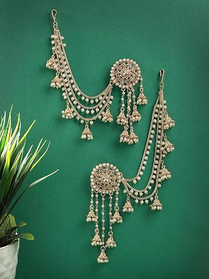 Sukkhi Creative Traditional Indian Fashion Gold Plated Multi Layer Pearls Ear Chain with Jhumka/Jhumki Earring Jewellery for Women & Girls|E107327 - View 3 of 5