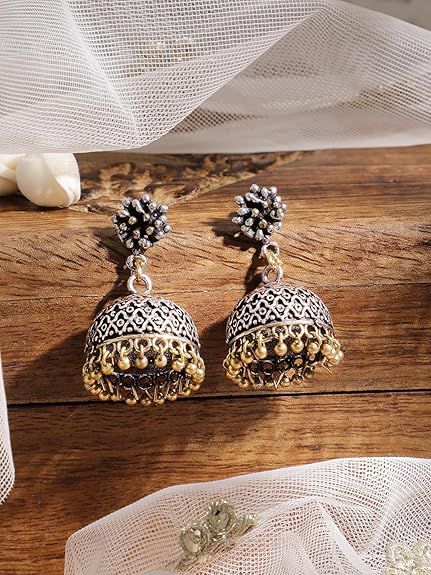 Rubans Oxidised Jhumka Earrings Stylish Traditional Trendy Jewellery Gift for Women & Girls - View 3 of 4