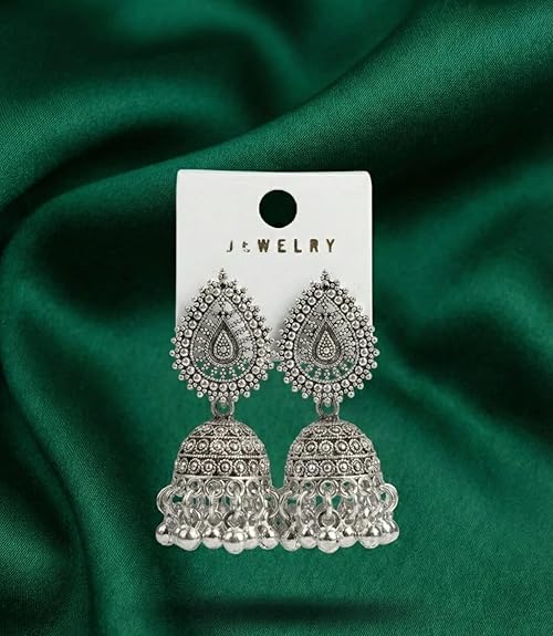 ZYLUXE Traditional Jhumka Earrings for women | girls fashion jhumka meenakari kundans flower Temple Indian Traditional Ear rings Set stylish Big Jhumki - View 2 of 5