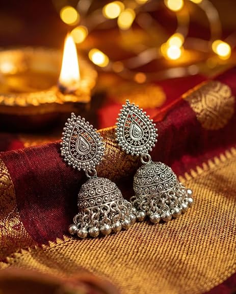 ZYLUXE Traditional Jhumka Earrings for women | girls fashion jhumka meenakari kundans flower Temple Indian Traditional Ear rings Set stylish Big Jhumki - View 4 of 5