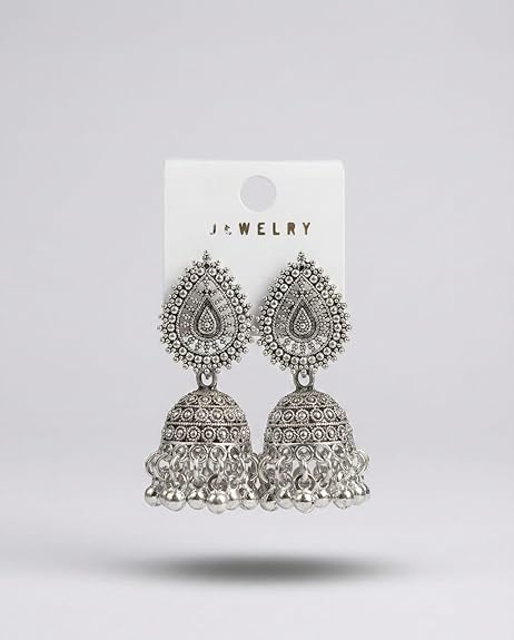 ZYLUXE Traditional Jhumka Earrings for women | girls fashion jhumka meenakari kundans flower Temple Indian Traditional Ear rings Set stylish Big Jhumki - View 5 of 5