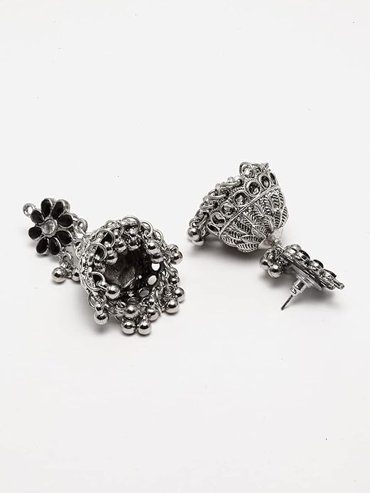  Tribal Collection Traditional Indian Antique Oxidised Silver Stylish Afghan Jhumka Jhumki Earrings for Women Girls - View 2 of 5