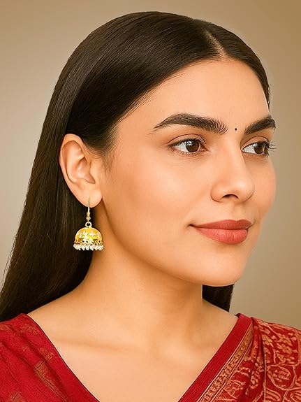 Vesara Jhumke Meenakari Earrings For Women | Jhumka Combo Earrings For Women | Jhumkas Jhumka Set For Girls | Traditional Earrings Set Jumka | Small Gold Plated Jhumki | Mini Jumke Rajasthani Earring - View 2 of 5