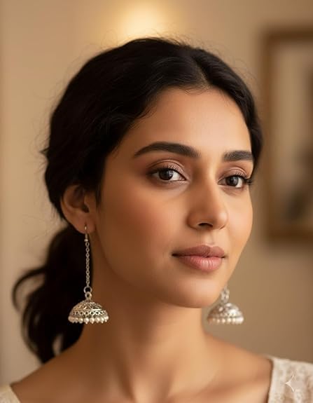 Oxidized Plated Traditional Long Chain Jhumka Earrings for Women & Girls | Handcrafted Ethnic Ghungroo Drop Jhumki | Antique Boho Style Statement Jewelry for Weddings, Festivals & Parties - View 2 of 2