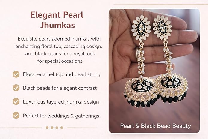Long Ethnic Jhumka Earring | Meenakari Jhumkas for Everyday Glamour | Gold-Plated Kundan & Beads Dangle Chandbali for Women | Stylish Traditional Trendy Jewellery Gift for Girls - View 4 of 5