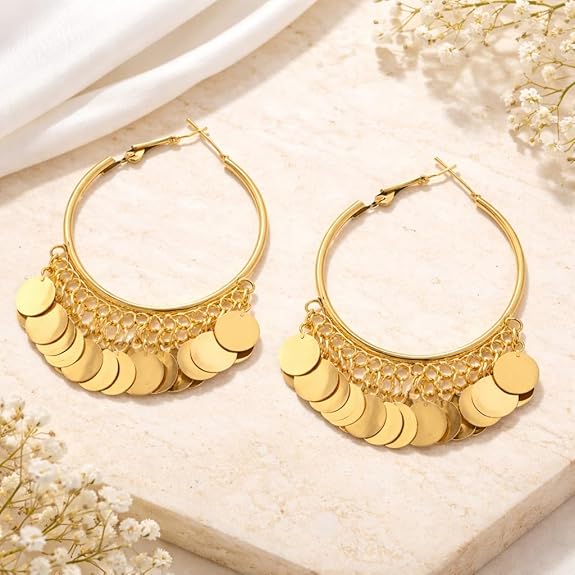 Bluebells gold color jhumka style traditional round bohemian earring set for women - View 2 of 5