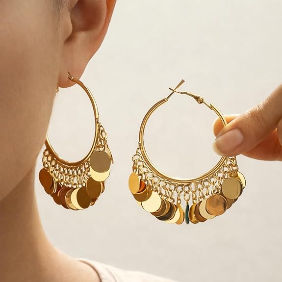 Bluebells gold color jhumka style traditional round bohemian earring set for women - View 3 of 5