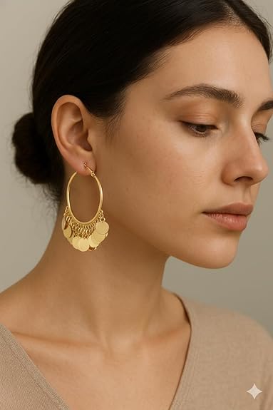 Bluebells gold color jhumka style traditional round bohemian earring set for women - View 5 of 5