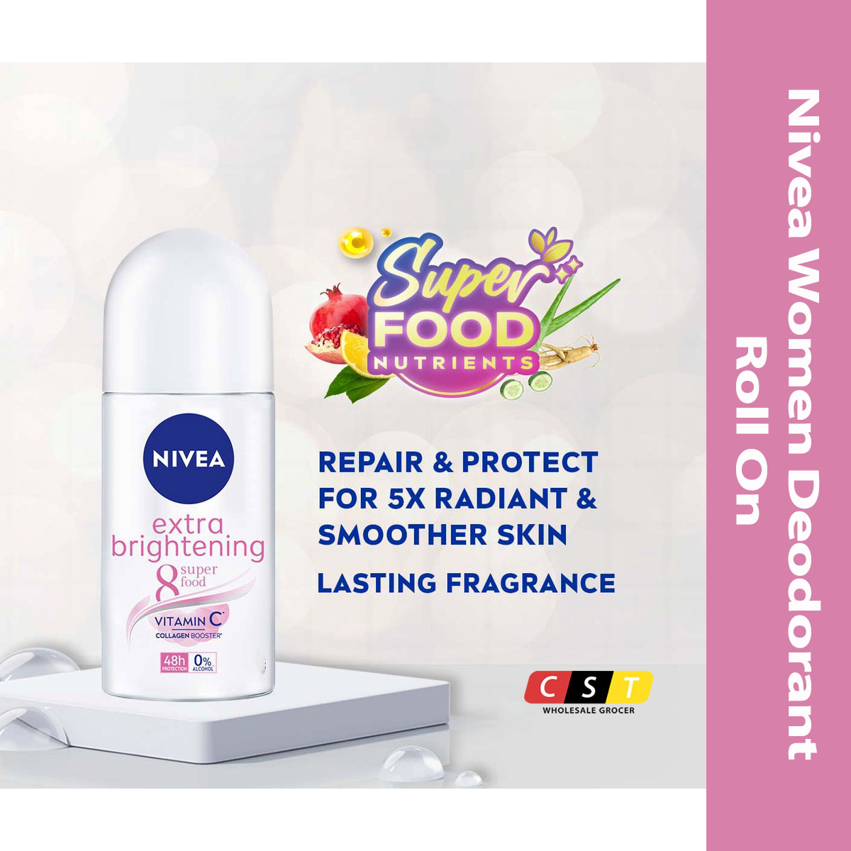 NIVEA Women Deodorant Roll-On Extra Brightening 25ml Long-Lasting Odor Protection Antiperspirant Underarm Whitening Care Smooth Skin Gentle Formula Daily Use Fresh Feminine Fragrance Compact Travel Size - View 2 of 3