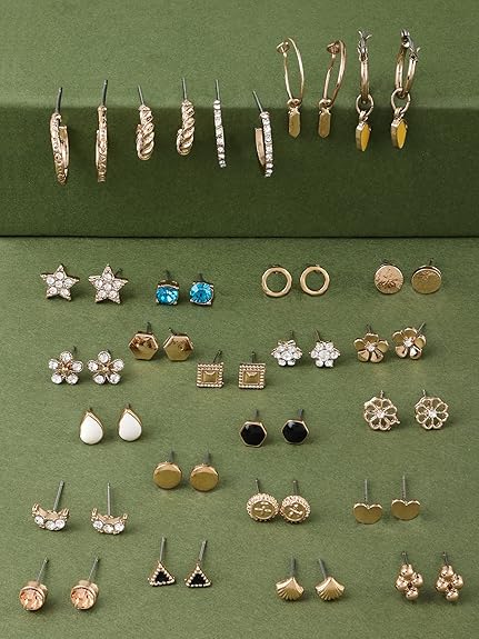 Zaveri Pearls Set Of 25 Gold Tone Smart Casual Wear Studs & Hoop Earrings For Women-ZPFK14053 - View 4 of 4