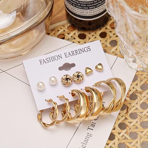 YouBella Jewellery Gifts Stylish Latest Western Ear rings Gold Plated Combo of Studs and Hoops Earrings Set for Girls and Women (Style 7) - View 2 of 4