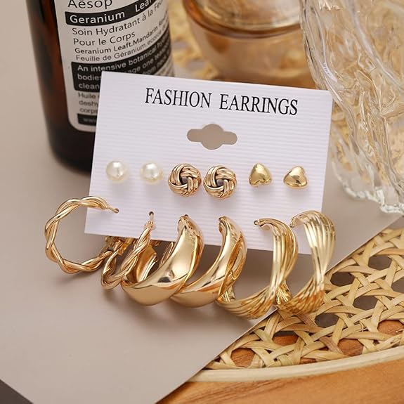 YouBella Jewellery Gifts Stylish Latest Western Ear rings Gold Plated Combo of Studs and Hoops Earrings Set for Girls and Women (Style 7) - View 3 of 4