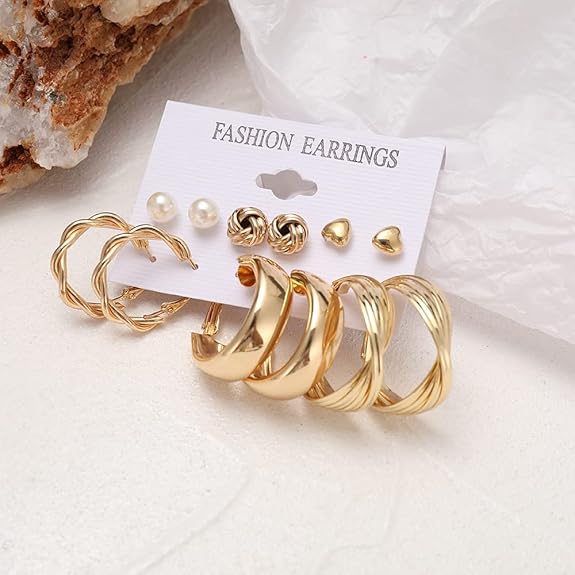 YouBella Jewellery Gifts Stylish Latest Western Ear rings Gold Plated Combo of Studs and Hoops Earrings Set for Girls and Women (Style 7) - View 4 of 4