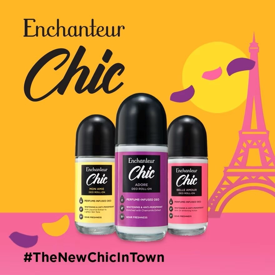 ENCHANTEUR Chic Roll-On Adore 50ml Long-Lasting Romantic Floral Fragrance Deodorant Antiperspirant Underarm Care Gentle Skin Formula Daily Use Odor Protection Smooth Fresh Feminine Elegance - View 2 of 3