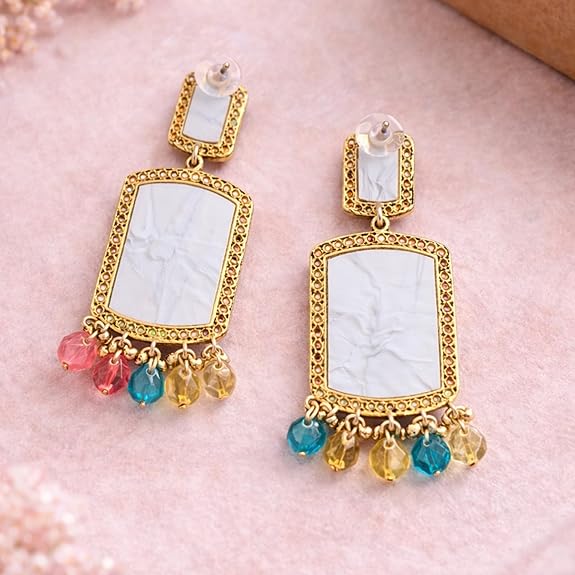 Embellished Antique Ethnic Dangler Earring For Women | Multi-Color Earrings for Girls | Traditional Jhumka Earrings | Latest Stylish Western Ear rings for Wife | Valentine Gift for Girlfriend - View 2 of 5