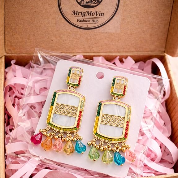 Embellished Antique Ethnic Dangler Earring For Women | Multi-Color Earrings for Girls | Traditional Jhumka Earrings | Latest Stylish Western Ear rings for Wife | Valentine Gift for Girlfriend - View 3 of 5
