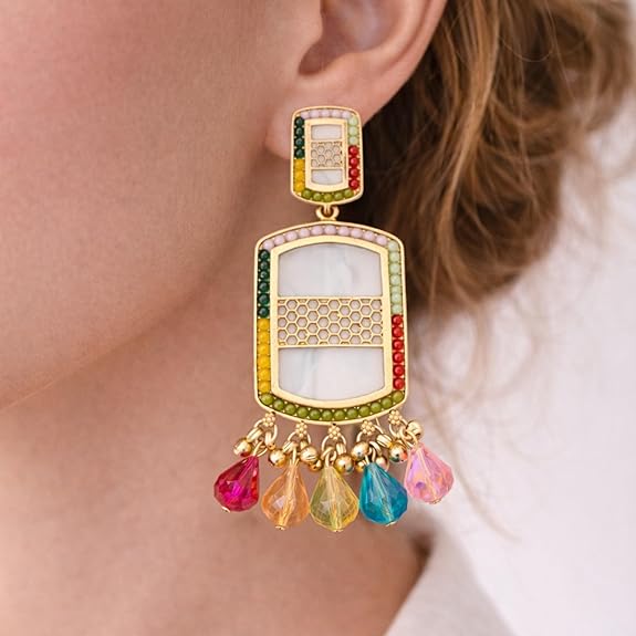 Embellished Antique Ethnic Dangler Earring For Women | Multi-Color Earrings for Girls | Traditional Jhumka Earrings | Latest Stylish Western Ear rings for Wife | Valentine Gift for Girlfriend - View 4 of 5