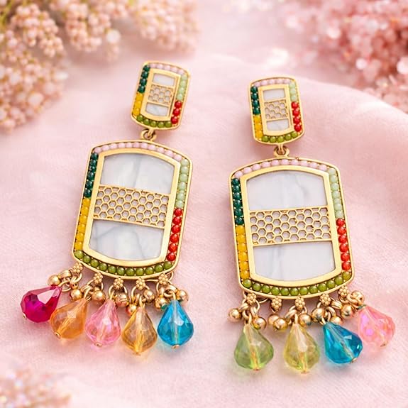 Embellished Antique Ethnic Dangler Earring For Women | Multi-Color Earrings for Girls | Traditional Jhumka Earrings | Latest Stylish Western Ear rings for Wife | Valentine Gift for Girlfriend - View 5 of 5