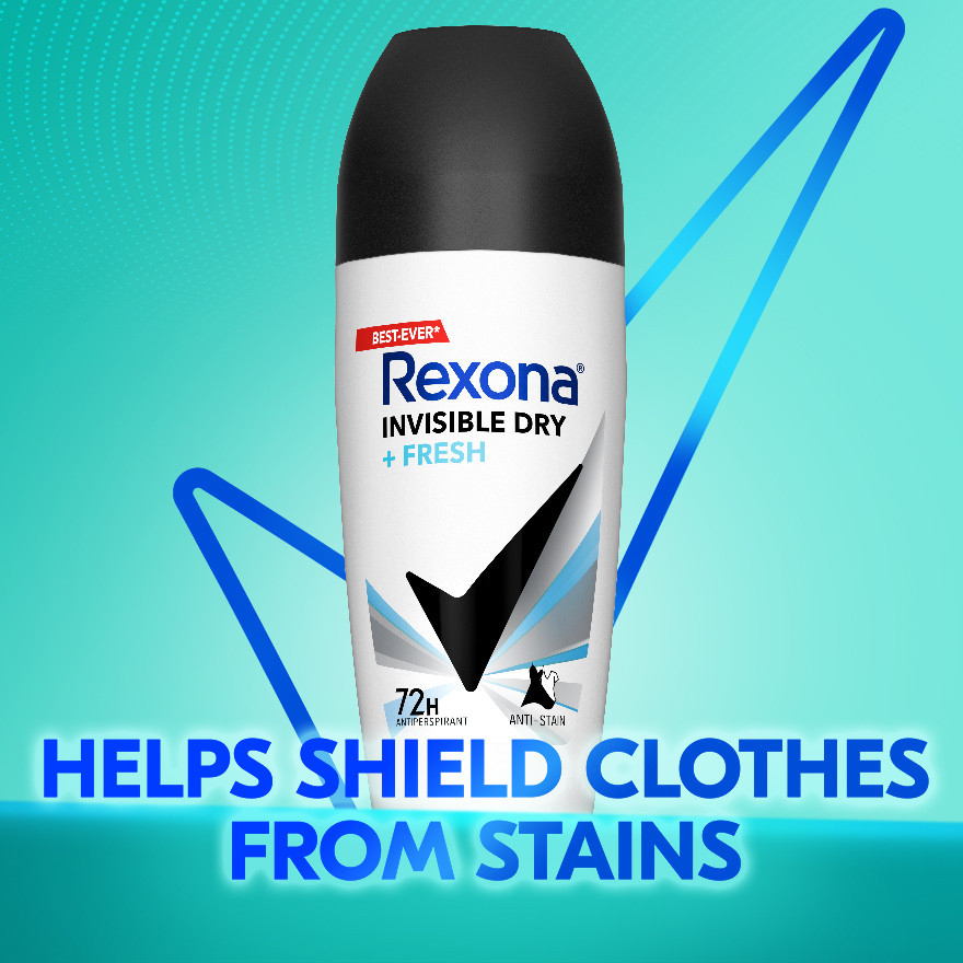 REXONA Women Invisible Dry Roll-On 45ml Long-Lasting Antiperspirant Odor Protection Anti-Stain Formula White Mark Prevention Underarm Care Gentle Skin Daily Use Fresh Clean Confidence Compact Size - View 2 of 3