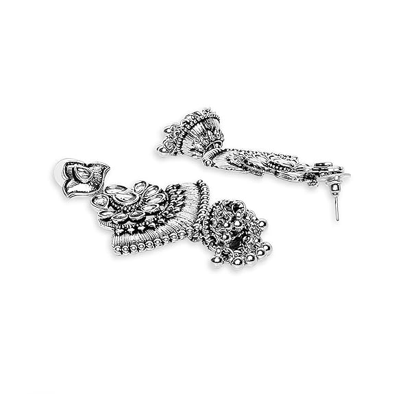 Young & Forever Boho Gypsy Silver Oxidised and Gold Oxidised Earrings Afghani Tribal Hoop Earrings for Girls and Silver Disk Earrings for Women - View 4 of 4