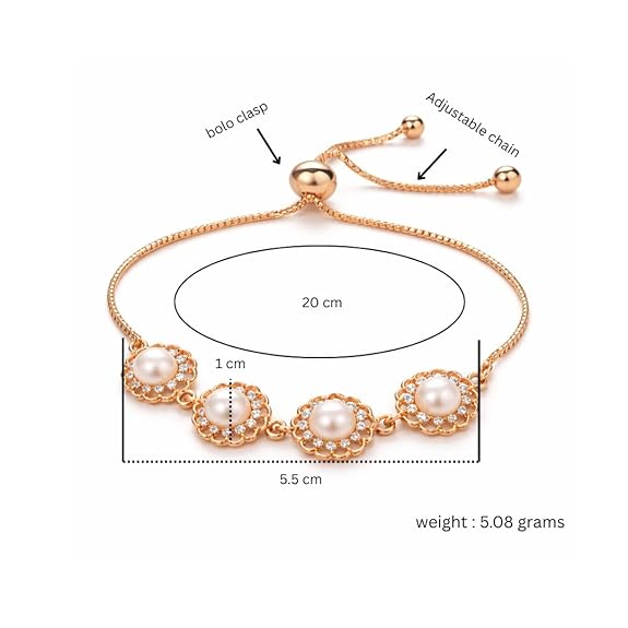 Nilu's Collection Rose Gold Plated Pearl Floral Adjustable Bracelet For Women And Girls - View 3 of 3