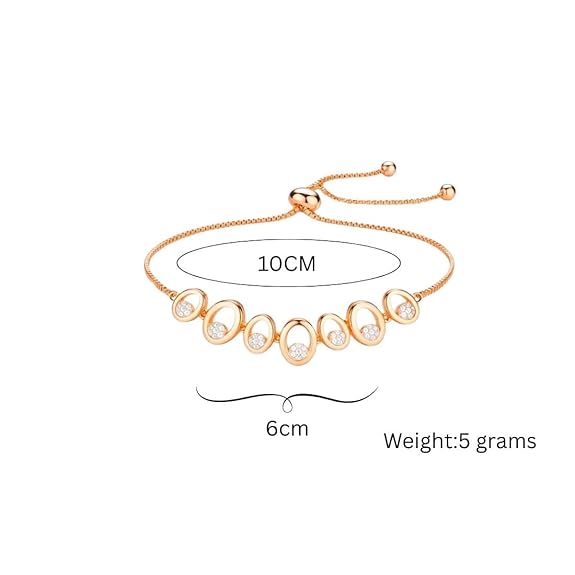 Nilu's Collection Rose Gold Plated American Diamond Crystal Contemporary Bracelet Jewellery with Adjustable Pull-Chain Bracelet for Women & Girls - View 3 of 5