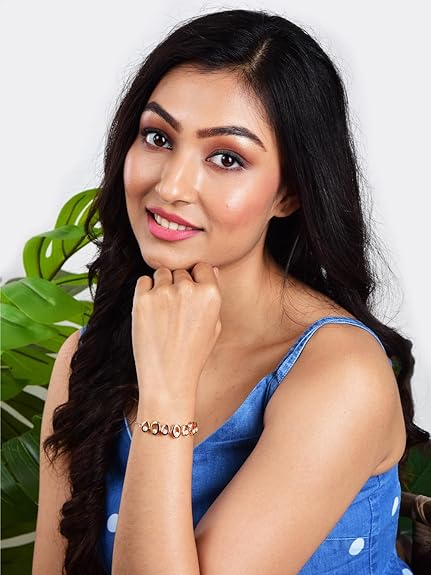 Nilu's Collection Rose Gold Plated American Diamond Crystal Contemporary Bracelet Jewellery with Adjustable Pull-Chain Bracelet for Women & Girls - View 4 of 5