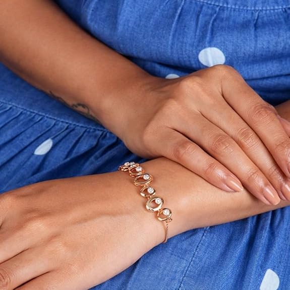Nilu's Collection Rose Gold Plated American Diamond Crystal Contemporary Bracelet Jewellery with Adjustable Pull-Chain Bracelet for Women & Girls - View 5 of 5