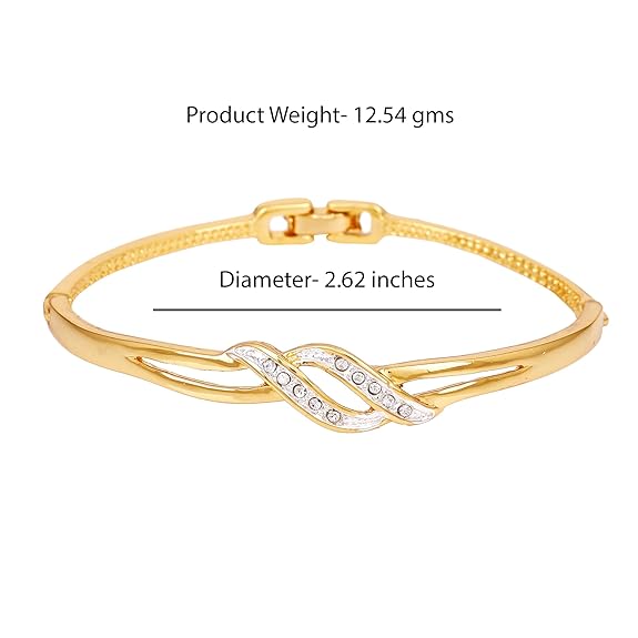 Estele Jewellery Bracelet For Women Gold & Rhodium Plated Wave Designer Twin Line Wrap Cuff Bracelet with White Crystals for Girls and Women-101734-2TNWE BR - View 3 of 5