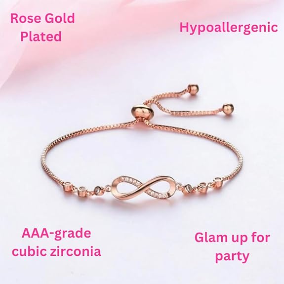 Nilu's Collection Infinity Shape Cubic Zirconia Diamond Bracelet for Women Jewelry for Gift, Adjustable Charm Bracelet - View 2 of 5
