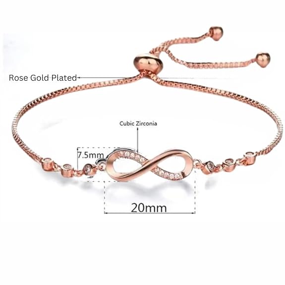 Nilu's Collection Infinity Shape Cubic Zirconia Diamond Bracelet for Women Jewelry for Gift, Adjustable Charm Bracelet - View 3 of 5