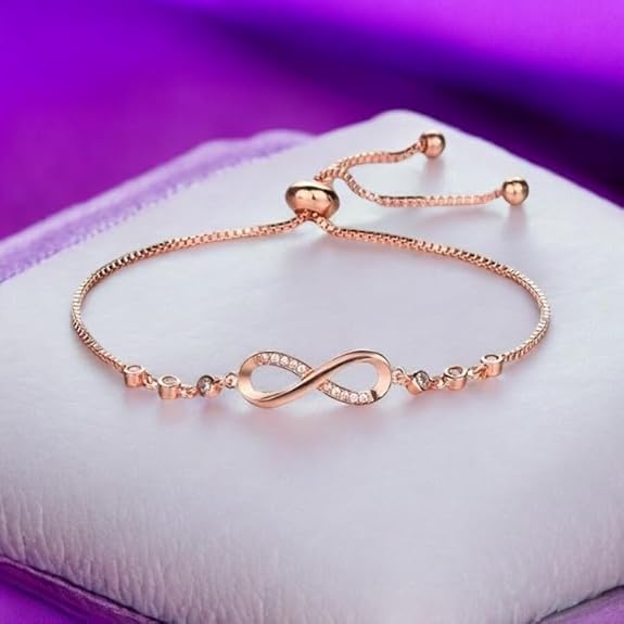 Nilu's Collection Infinity Shape Cubic Zirconia Diamond Bracelet for Women Jewelry for Gift, Adjustable Charm Bracelet - View 4 of 5