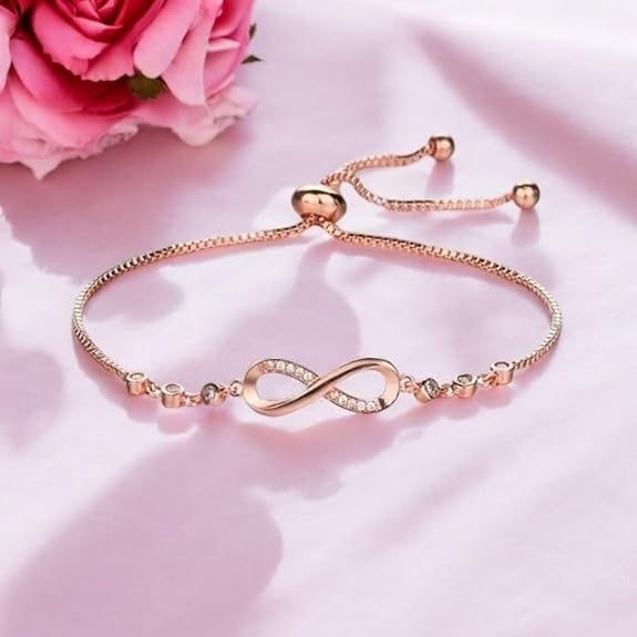 Nilu's Collection Infinity Shape Cubic Zirconia Diamond Bracelet for Women Jewelry for Gift, Adjustable Charm Bracelet - View 5 of 5