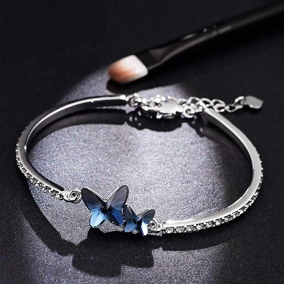 Shining Diva Fashion Valentine Gift Girlfriend Wife Stylish Blue Crystal Silver Platinum Plated Cubic Zirconia Charm Bracelet for Women Girls (vg10958b) - View 4 of 4