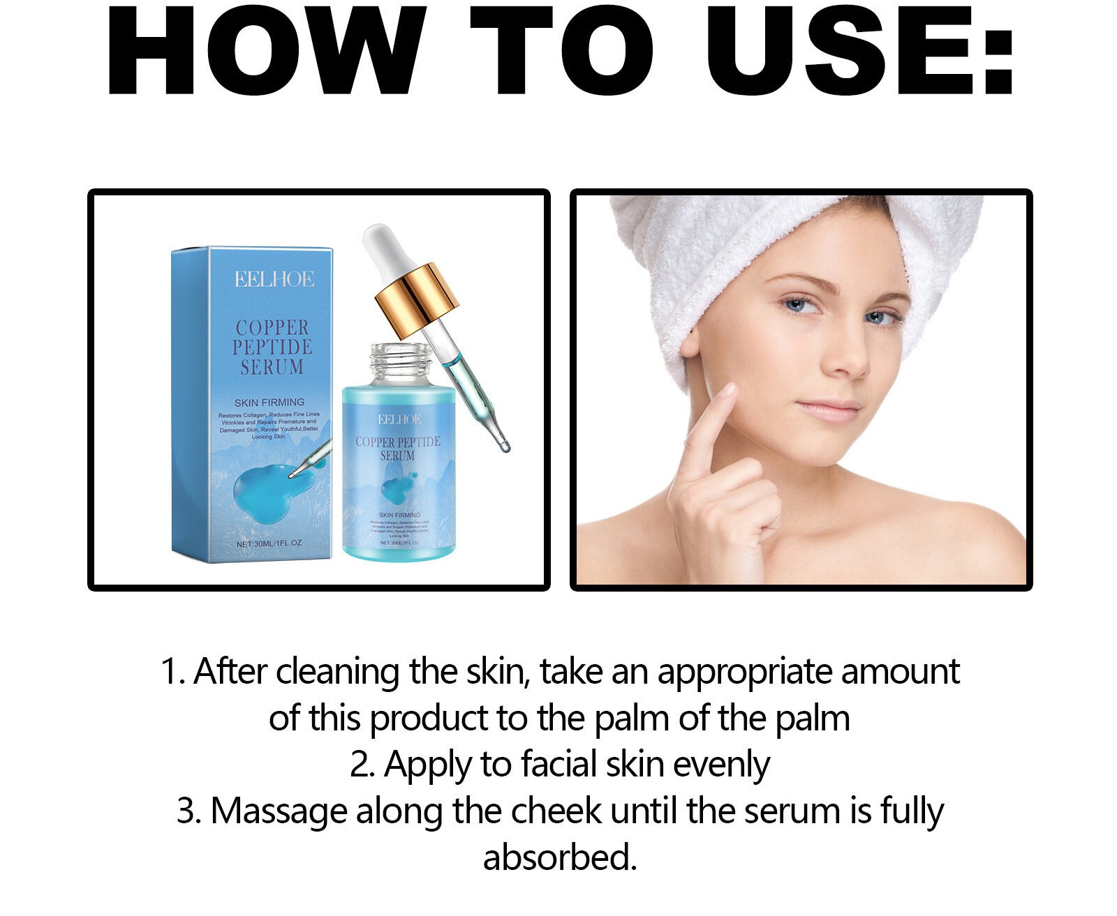 Eelhoe Copper Peptide Serum 30ml Anti-Aging Moisturizing Brightening Firming Skin Care Reduce Wrinkles Fine Lines Spots Pore Refining Hydrating Smooth Elastic Radiant Complexion Daily Use - View 2 of 2