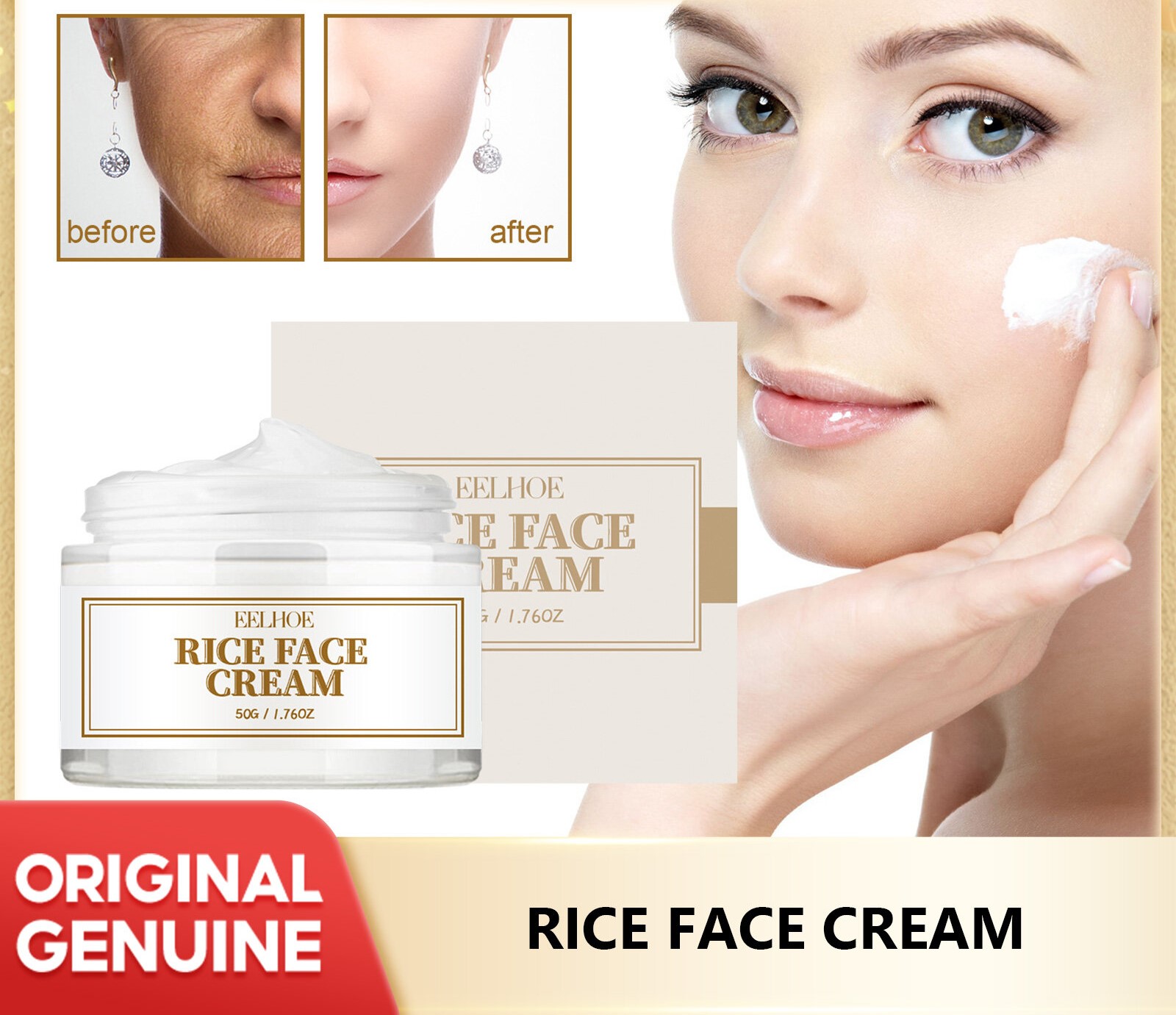 Eelhoe Collagen Anti-Aging Cream Rice Face Cream Firming Lifting Moisturizing Skin Rejuvenating Pore Minimizing Brightening Even Tone Repair Barrier Hydrating Acne Care Smooth Radiant Skin Daily Use - View 3 of 3