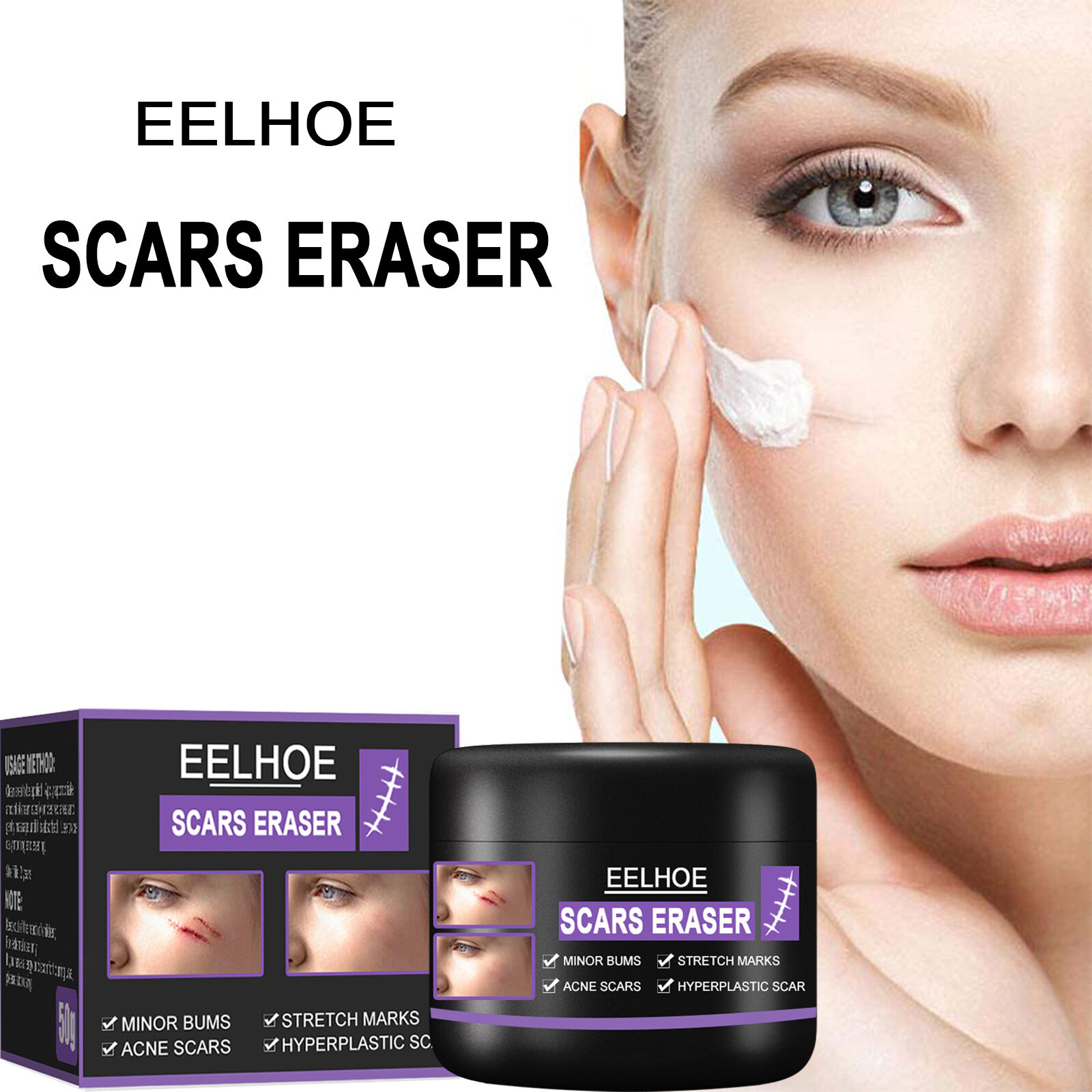 Eelhoe Scar Removal Cream Silicone Gel Repair Skin Scars Treatment Surgical Scars Stretch Marks Acne Pox Burn Marks C-Section Scar Repair Moisturizing Whitening Body Care Daily Use Formula Fast Absorption - View 3 of 3