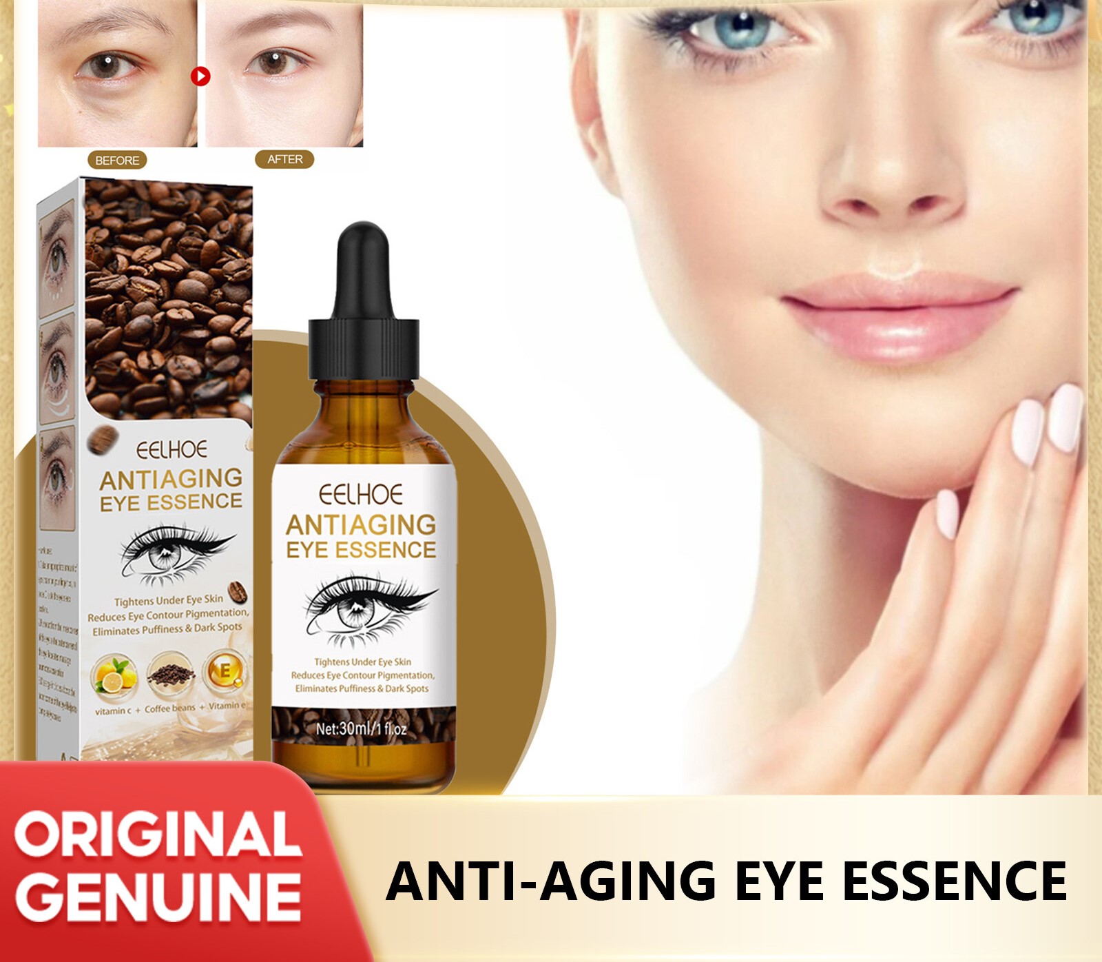 Eelhoe Anti Wrinkle Under Eye Serum For Puffy Eyes Dark Circles Eye Bags Lifting Firming Eye Treatment Wrinkle Remover Moisturizing Essence Reduces Fine Lines Dryness Puffiness Brightening Skin Care Solution - View 3 of 3