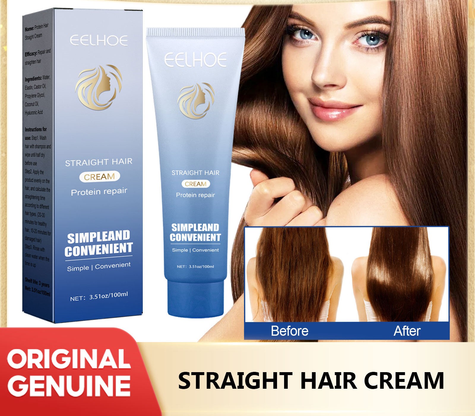 Eelhoe Keratin Hair Mask Hair Straightening Cream Deep Repair Damaged Curly Frizzy Hair Smooth Soft Nourishing Protein Treatment Smoothing Keratin Hair Care Mask Frizz Control Straightening Repair Cream - View 3 of 3
