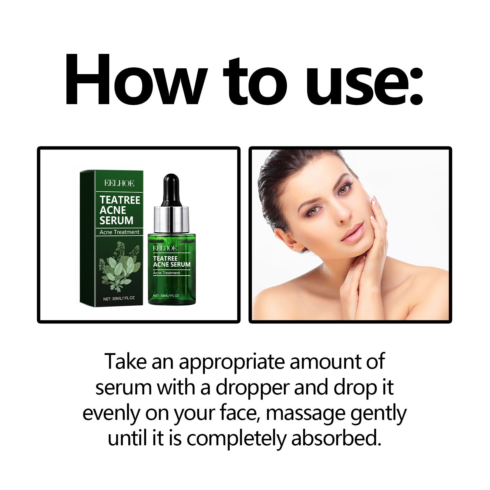 Eelhoe Tea Tree Acne Serum 30ml Pore Minimizing Anti Acne Treatment Reduces Pimples Spots Brightens Skin Hydrating Anti Aging Wrinkle Care Lightweight Facial Serum - View 3 of 3