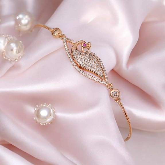  Rose Gold Plated American Diamond Crystal Contemporary Bracelet Jewellery with Adjustable Pull-Chain Bracelet for Women & Girls - View 2 of 5