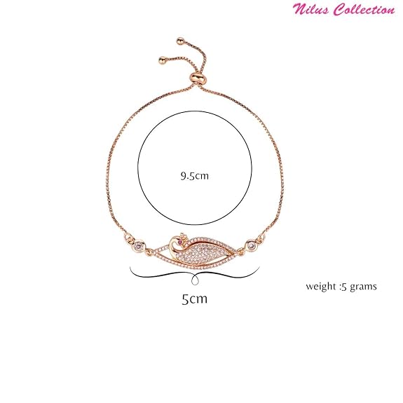  Rose Gold Plated American Diamond Crystal Contemporary Bracelet Jewellery with Adjustable Pull-Chain Bracelet for Women & Girls - View 3 of 5