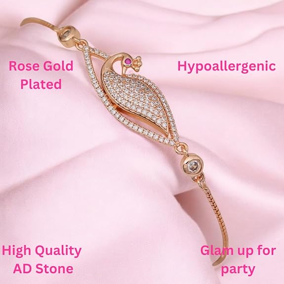  Rose Gold Plated American Diamond Crystal Contemporary Bracelet Jewellery with Adjustable Pull-Chain Bracelet for Women & Girls - View 4 of 5