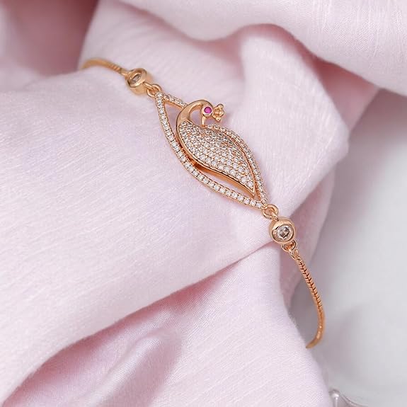  Rose Gold Plated American Diamond Crystal Contemporary Bracelet Jewellery with Adjustable Pull-Chain Bracelet for Women & Girls - View 5 of 5