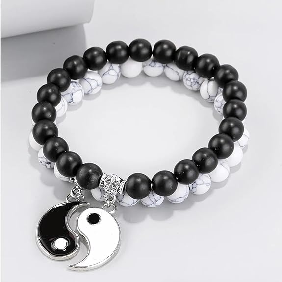 Fashion Frill Couple Bracelets Black & White Onyx Stretchable Wrist Band Bracelet For Women Men Boys Girls Love Gifts Friendship Promise Bracelets - View 2 of 6