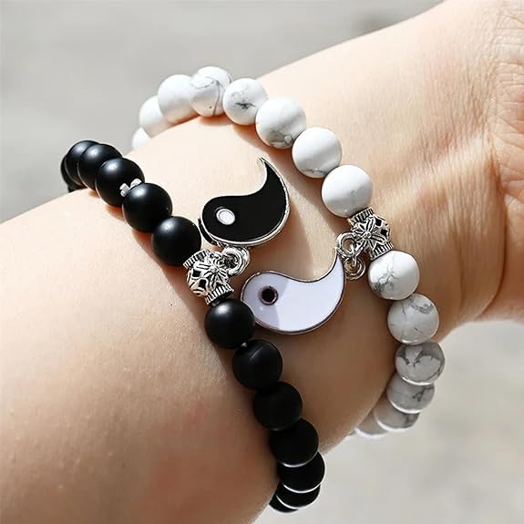 Fashion Frill Couple Bracelets Black & White Onyx Stretchable Wrist Band Bracelet For Women Men Boys Girls Love Gifts Friendship Promise Bracelets - View 3 of 6