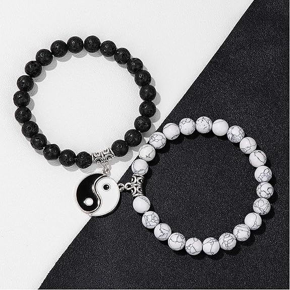 Fashion Frill Couple Bracelets Black & White Onyx Stretchable Wrist Band Bracelet For Women Men Boys Girls Love Gifts Friendship Promise Bracelets - View 5 of 6