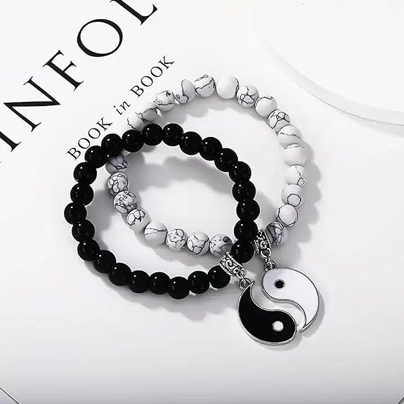 Fashion Frill Couple Bracelets Black & White Onyx Stretchable Wrist Band Bracelet For Women Men Boys Girls Love Gifts Friendship Promise Bracelets - View 6 of 6