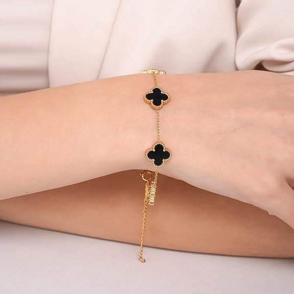 SALVE Clover Anti Tarnish Bracelet for Women Stylish | Stainless Steel Bracelet for Woman | Fashion Jewellery for Women Aesthetic Accessories for Girls Chain Bracelet Gold - View 2 of 4