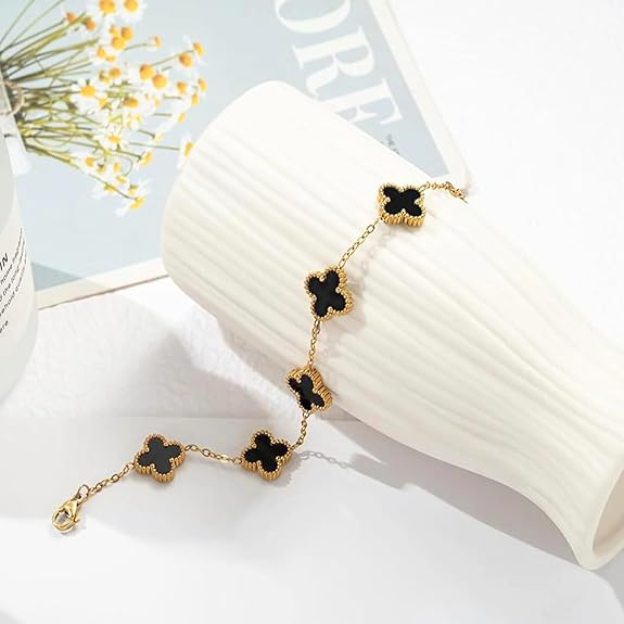 SALVE Clover Anti Tarnish Bracelet for Women Stylish | Stainless Steel Bracelet for Woman | Fashion Jewellery for Women Aesthetic Accessories for Girls Chain Bracelet Gold - View 4 of 4